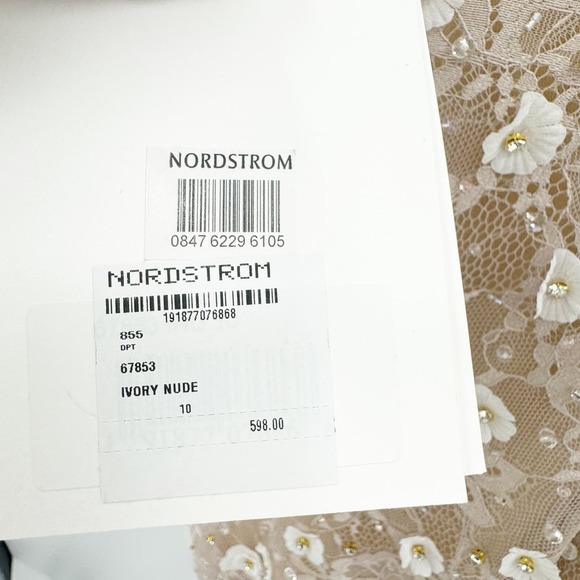 Mac Duggal Beaded Floral Appliqué Midi Sheath Formal/Prom Dress Nude Size 10 NWT - Picture 10 of 11